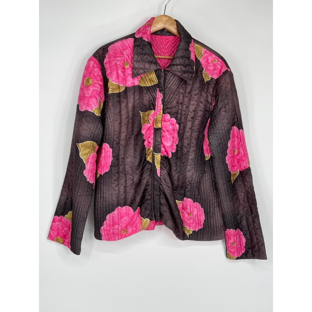 UBU‎ I'll Be Me Womens Jacket XL Reversible Quilted Pink Floral Full Zip